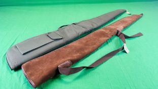 TWO GUN SLIPS TO INCLUDE GREEN CANVAS AND BROWN SUEDE