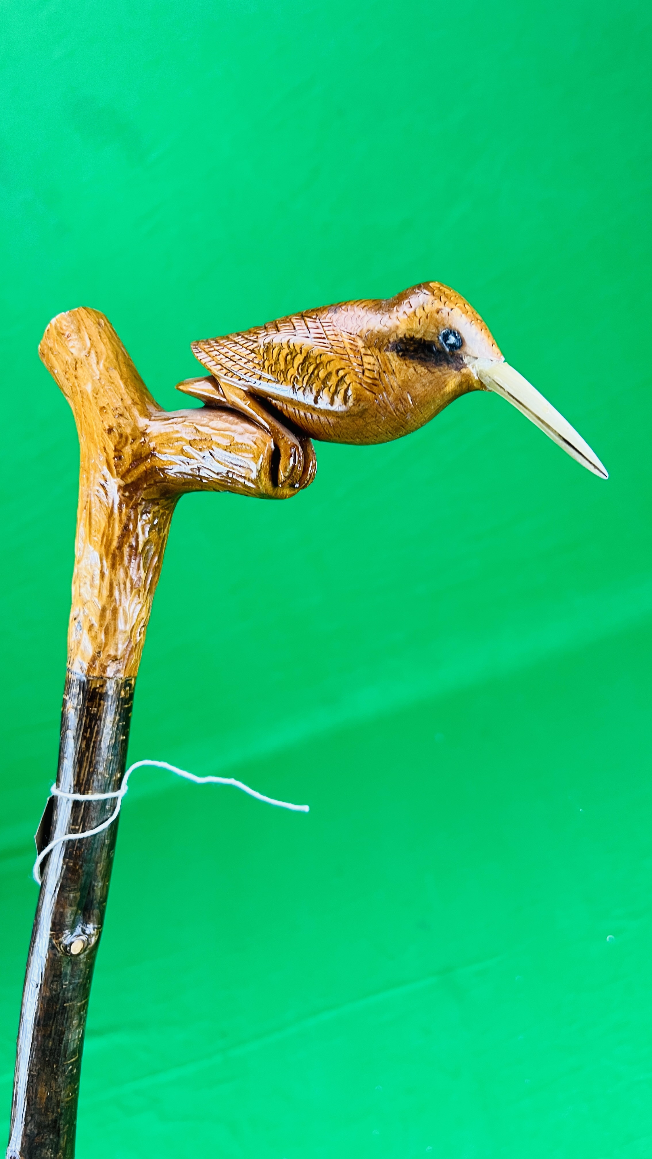 TWO RUSTIC WALKING STICKS WITH HANDCARVED KINGFISHER FINIALS - NO POSTAGE OR PACKING AVAILABLE - Image 4 of 7