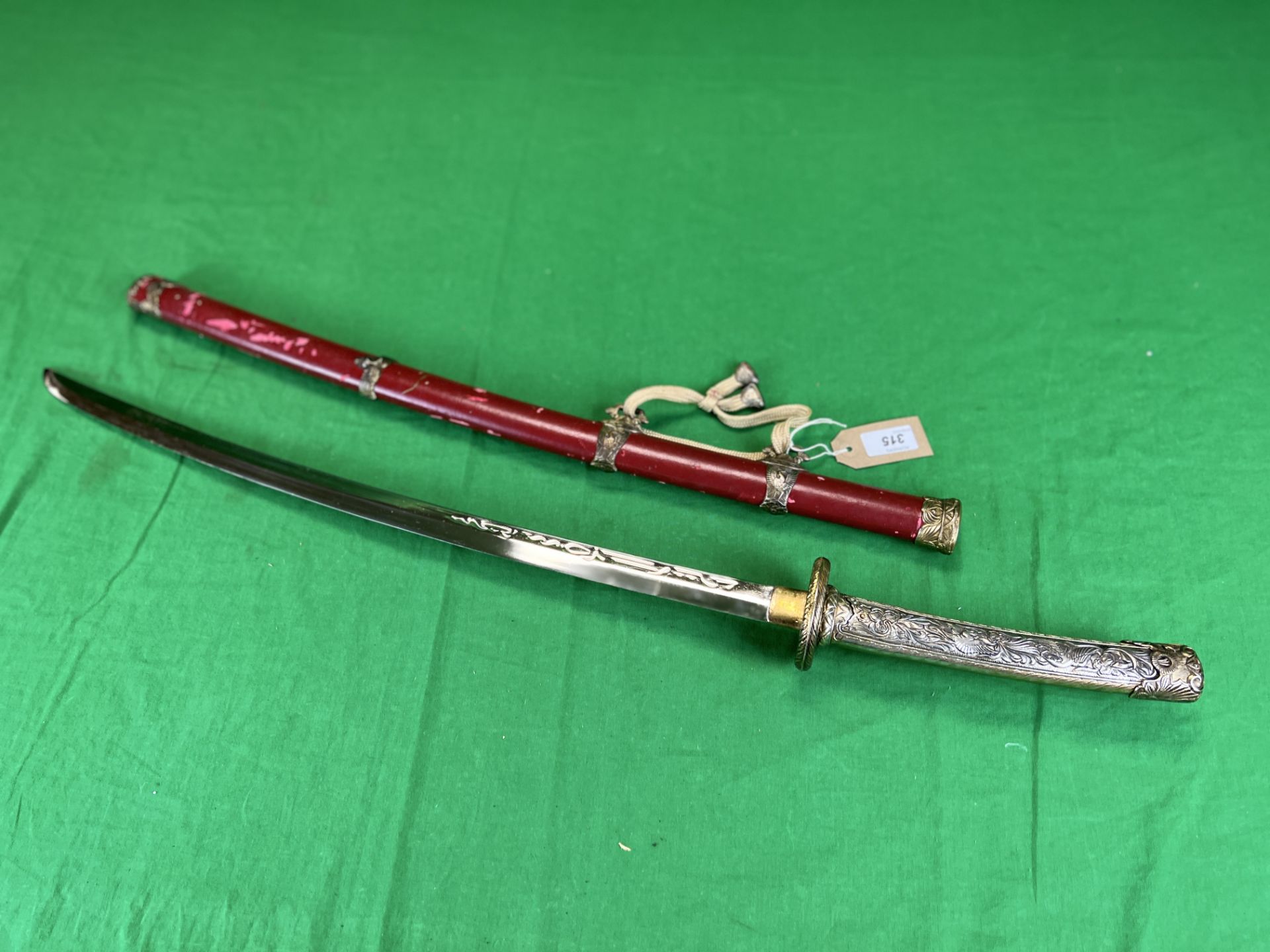 A DECORATIVE KATANA STYLE SWORD WITH SCABBARD - NO POSTAGE OR PACKING AVAILABLE