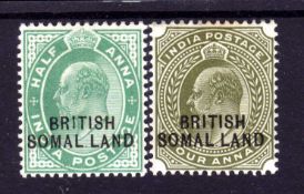 SOMALILAND: 1903 ½a AND 4a OG BOTH 'SOMAL.