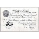 BANKNOTES: 1955 WHITE £5 PREFIX Y92,