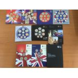 GB COINS: UNCIRCULATED YEAR SETS IN FOLDERS, 2001, 2002, 2004, 2005, 2007, 2008, 2010,