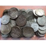 GB COINS: TUB OF PRE 1947 SILVER INCLUDING CROWNS 1935(5), 1937. TOTAL FACE APPROX. £8.