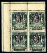 GAMBIA: 1922-9 5/- CORNER MARGINAL BLOCK OF FOUR,