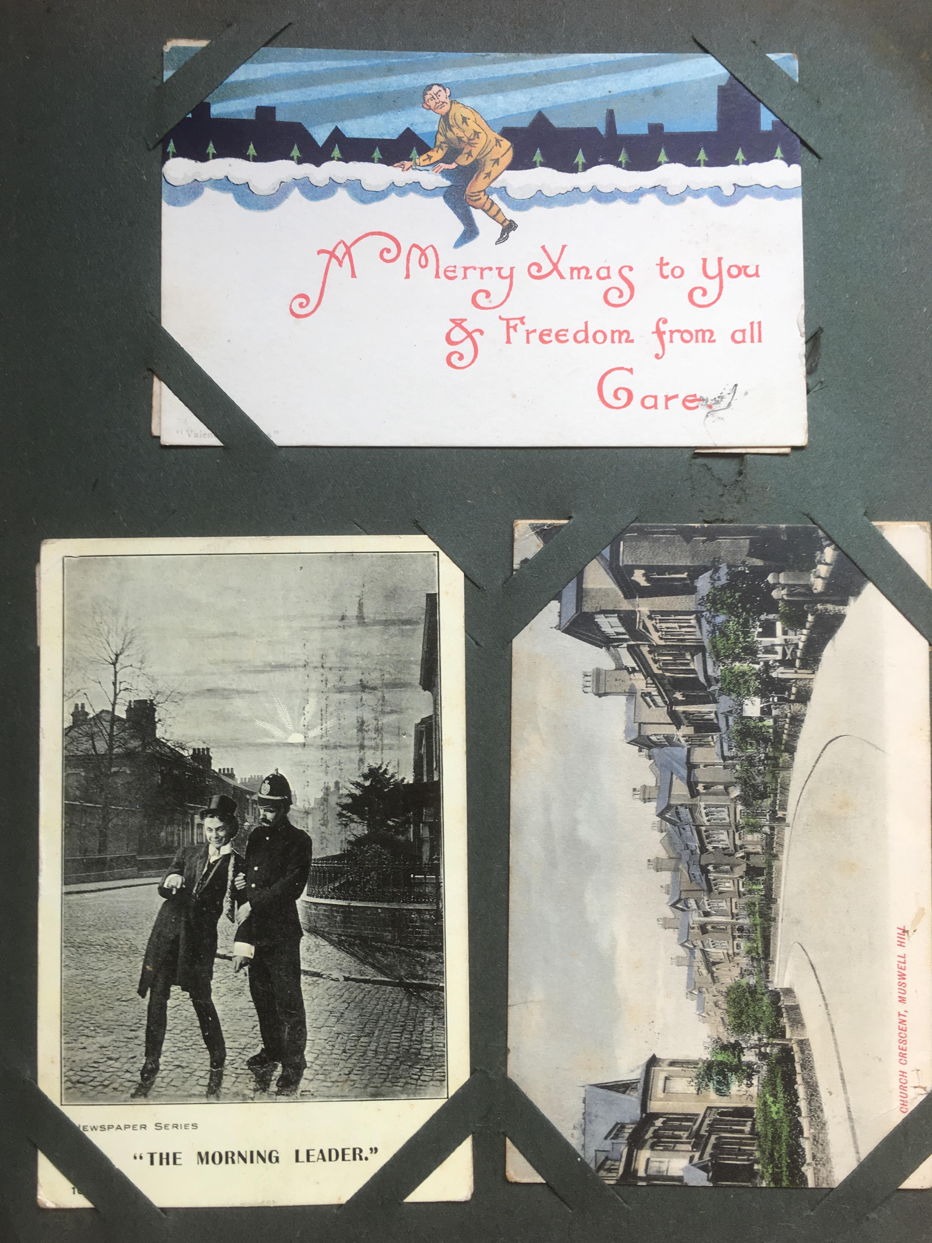 A COLLECTION OF POSTCARDS IN AN ALBUM AND LOOSE, SCOTLAND, SHIPS, NORFOLK, COMIC, HORNING, CHAGFORD, - Image 6 of 10