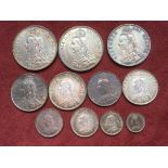 GB COINS: 1887 CROWN (2), DOUBLE FLORIN, HALF CROWN (2), FLORIN (2), SHILLING (2), SIXPENCE,