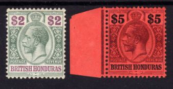 BRITISH HONDURAS: 1913-21 $2 AND $5 OG, SG 109,