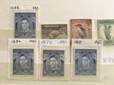 AUSTRALIA: FILE BOX WITH MINT AND USED COLLECTION IN STOCKBOOKS AND LOOSE, 1937 ROBES TO £1 OG,