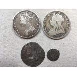 GB COINS: FLORIN 1849 "GODLESS", ALSO COUPLE HAMMERED COINS, 1900 FLORIN,