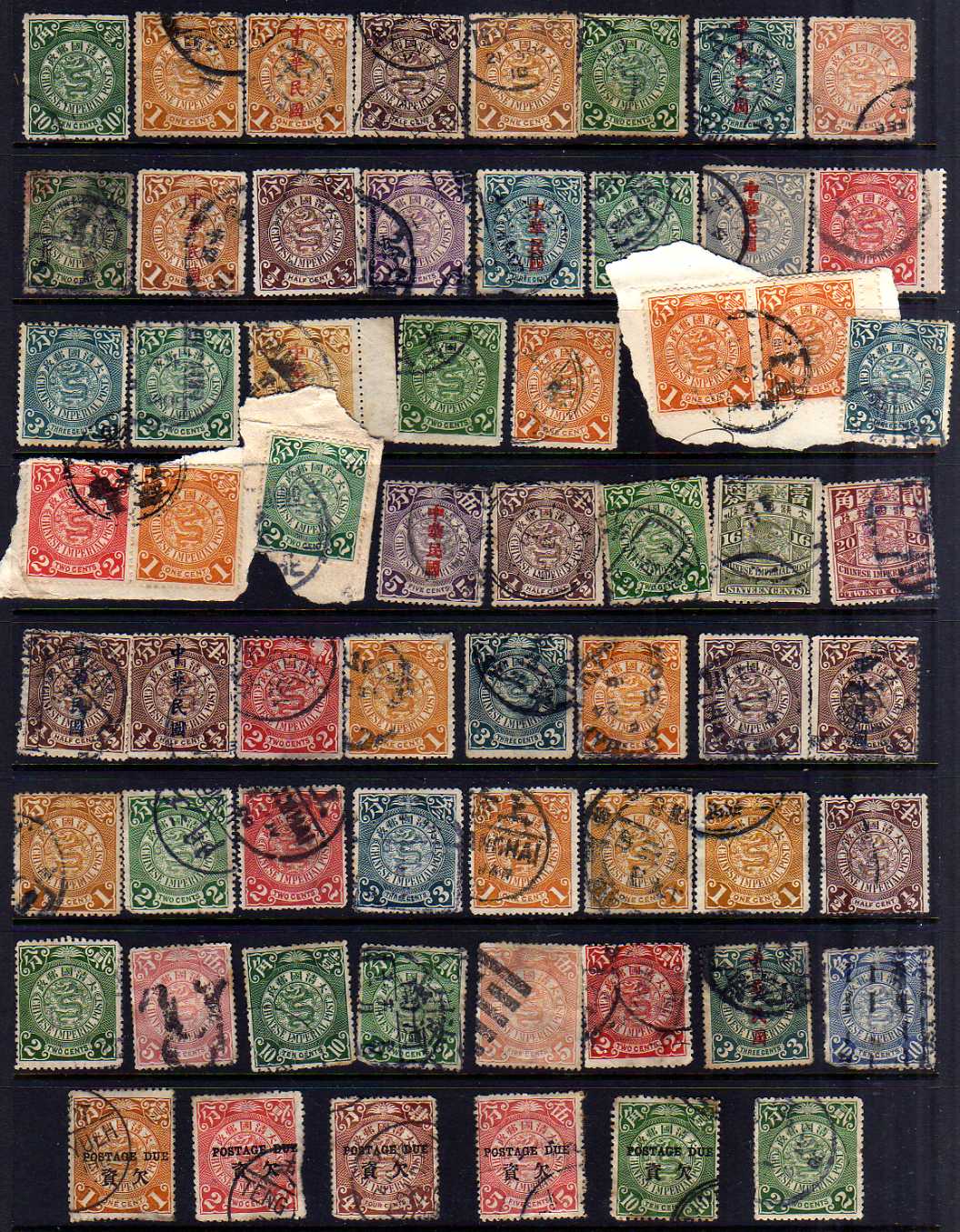 CHINA: 1898-1912 COILING DRAGONS USED ON TWO HAGNERS, INCLUDING POSTMARKS, POSTAGE DUE, ETC.