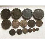 TUB OF MIXED COINS, GB 1797 CARTWHEEL TWOPENCE (4), 1918 FLORIN, 1902 ONE THIRD FARTHING,