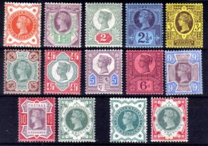 GB: 1887-1900 JUBILEE BASIC SET MAINLY MNH, THE BI-COLOUR 1/- CREASED,