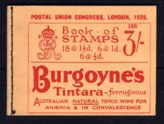 GB: BOOKLETS: 1929 PUC 3/- EDITION 168, ALL PANES UPRIGHT WMK, SG BB25.