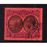 DOMINICA: 1923-33 £1 BLACK AND PURPLE ON RED CDS USED,