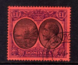 DOMINICA: 1923-33 £1 BLACK AND PURPLE ON RED CDS USED,