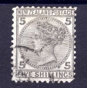 NEW ZEALAND: 1878 5/- GREY LIGHTLY USED,