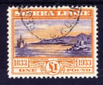 SIERRA LEONE: 1933 WILBERFORCE £1 USED CANCELLED PART REG.