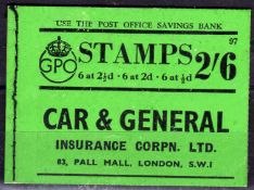 GB: BOOKLETS: 1942 2/6 EDITION 97, ALL PANES WMK INVERTED, SLIGHT ADHERENCE MARKS, SG BD16.