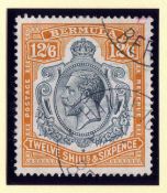 BERMUDA: 1924-32 12/6 GREY AND ORANGE USED, PART HAMILTON CDS, DATE UNCLEAR,