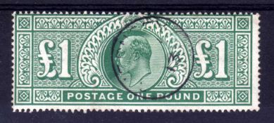 GB: 1911-13 SOMERSET HOUSE £1 FINE USED CANCELLED LIGHT GUERNSEY CDS, SG 320.