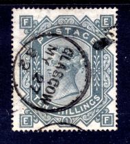 GB: 1867-83 WMK MALTESE CROSS 10/- GREENISH GREY USED CANCELLED GLASGOW CDS, HINGE AREA THIN,