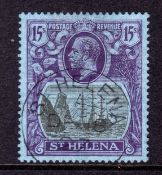 ST. HELENA: 1922-37 15/- GREY AND PURPLE ON BLUE USED CANCELLED MME.