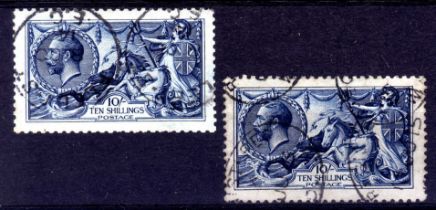 GB: 1913 WATERLOW 10/- (2), BOTH FINE USED, SG 402.