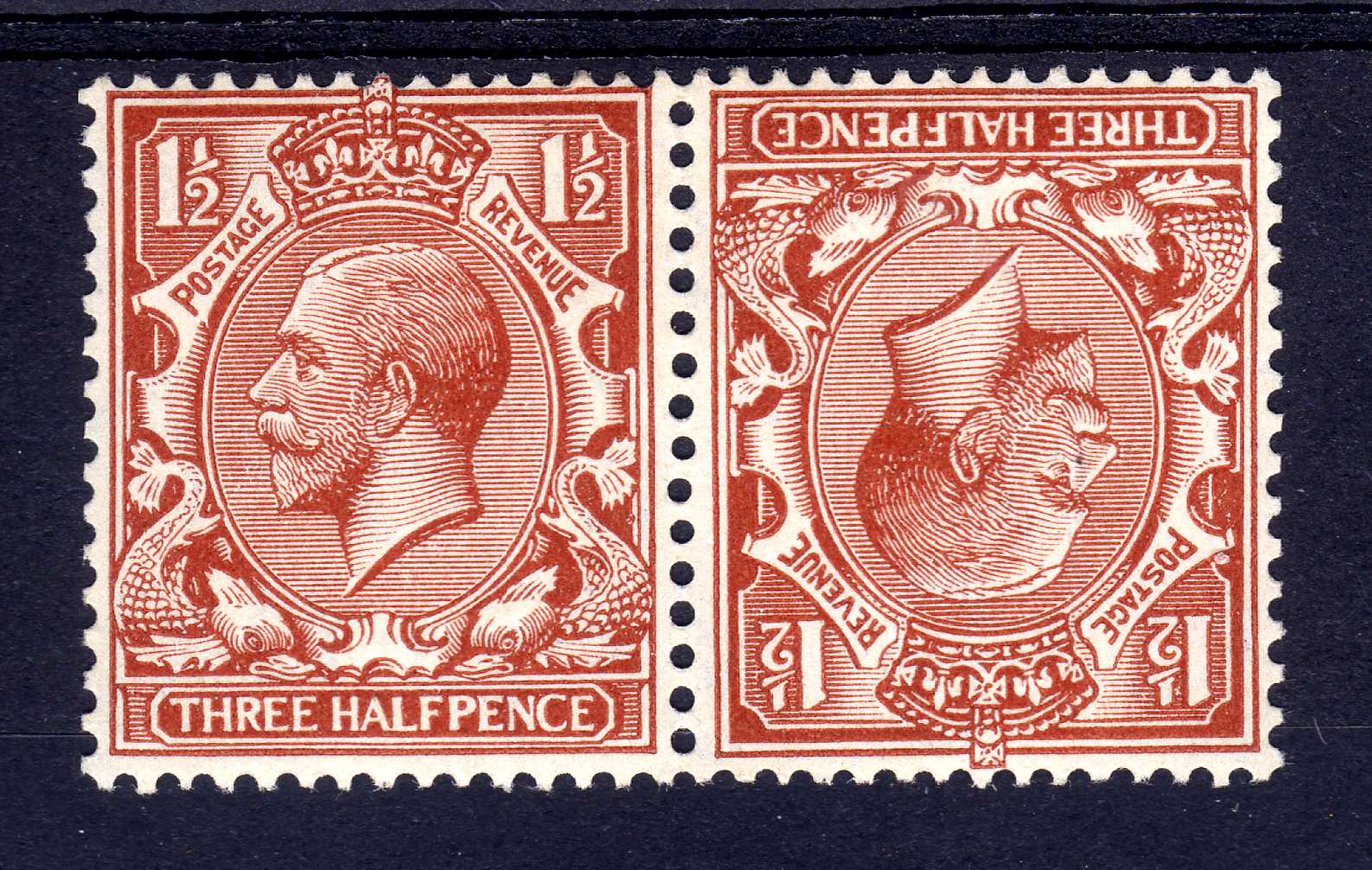 GB: 1924-6 BLOCK CYPHER 1½d TETE BECHE PAIR OG, SG 420a.