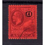 ANTIGUA: 1921-29 £1 PURPLE AND BLACK ON RED FINE CDS USED,