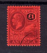 ANTIGUA: 1921-29 £1 PURPLE AND BLACK ON RED FINE CDS USED,