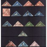 CAPE OF GOOD HOPE: 1853-64 TRIANGULARS USED SELECTION INCLUDING 1855-63 1/- DEEP DARK GREEN (2),