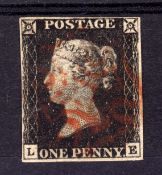 GB: 1840 1d BLACK PLATE 4 LE USED, 4 SMALL TO GOOD MARGINS,