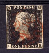 GB: 1840 1d BLACK PLATE 4 LE USED, 4 SMALL TO GOOD MARGINS,