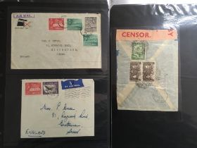 ADEN: BINDER OF COVERS AND CARDS WITH CENSORS, AIRMAIL, METER MARKS, AIR LETTERS,
