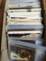 THE DEREHAM POSTCARD HOARD: BOX WITH WW1 RELATED, PATRIOTIC, COMIC, RAF, DAILY MAIL, WAR DAMAGE,