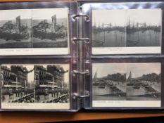 TWO ALBUMS ONE WITH STEREOSCOPIC VIEWS OF FRANCE BY LL, THE OTHER WITH MIXED POSTCARDS, CHILDREN,