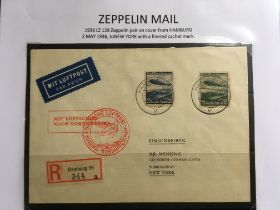 ALBUM WITH A COLLECTION OF ZEPPELIN FLOWN CARDS AND COVERS, BRAZIL, GERMANY, DANZIG, URUGUAY,