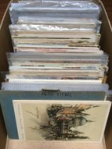 THE DEREHAM POSTCARD HOARD: BOX WITH ARTIST VIEWS ETC, PUBLISHERS INCLUDING FAULKER, HILDESHEIMER,