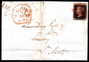 GB: 1840 1d BLACK PLATE 7 PD FOUR MARGINS,