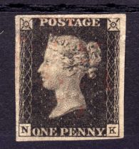 GB: 1840 1d BLACK PLATE 8 NK USED, 4 MARGINS,