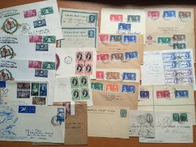 BOX OF ALL WORLD COVERS AND CARDS, MAINLY COMMONWEALTH WITH KG6 ERA FIRST DAY COVERS, STATIONERY,
