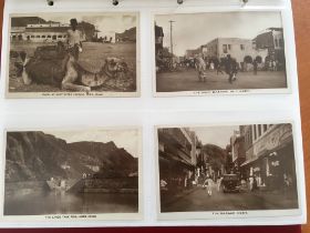 A COLLECTION OF ADEN POSTCARDS IN ALBUM AND LOOSE, TYPICAL RANGE OF VIEWS, STREETS, ETHNIC,