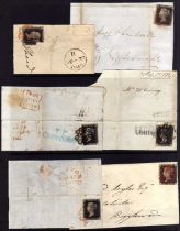 GB: 1840 1d BLACKS (11) ON PIECES OR FRONTS, SOME DATED INCLUDING MAY 22nd, VARIED MARGINS,