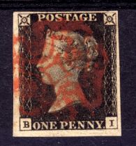 GB: 1840 1d BLACK PLATE 1b BI USED, 4 MARGINS,