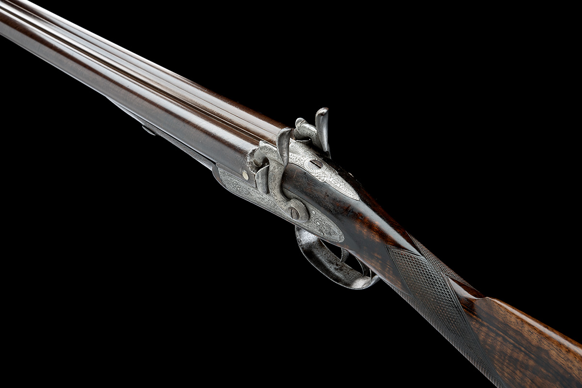 A CASED 12-BORE PERCUSSION DOUBLE-BARRELLED SPORTING GUN SIGNED GEORGE GIBBS, no visible serial - Image 8 of 9