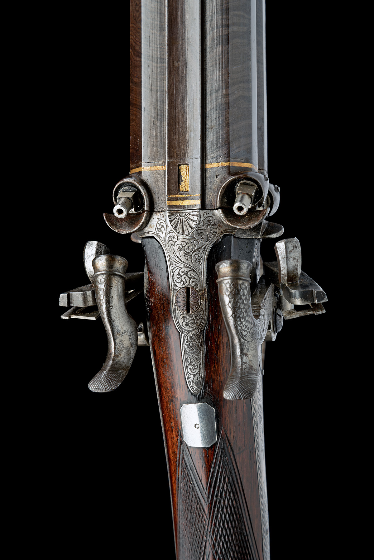 A MOST UNUSUAL AND RARE FOUR-BARRELLED 24-BORE PERCUSSION SPORTING GUN SIGNED JOHN BELLEW, no - Image 9 of 12