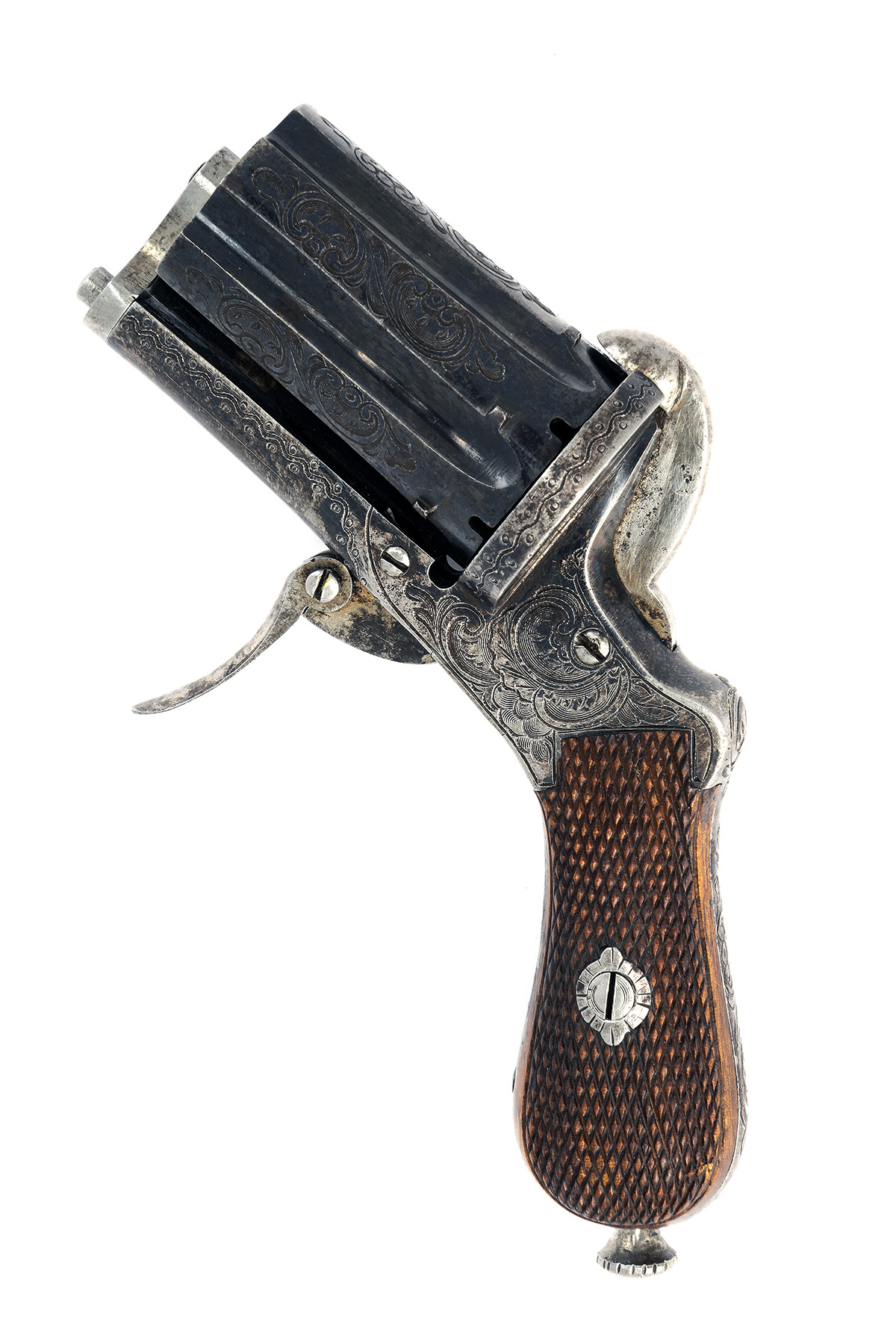 A GOOD 9mm PINFIRE LIEGE-MADE ENGRAVED PEPPERBOX REVOLVER CIRCA 1870, no visible serial number, 1 - Image 2 of 4