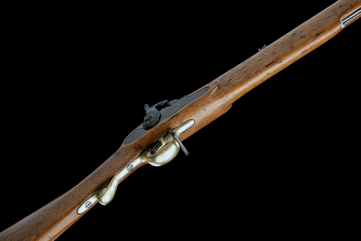 A GOOD .65 BRUNSWICK TYPE PERCUSSION RIFLE CIRCA 1845, serial no. 8, with 30in. barrel rifled for - Image 3 of 9