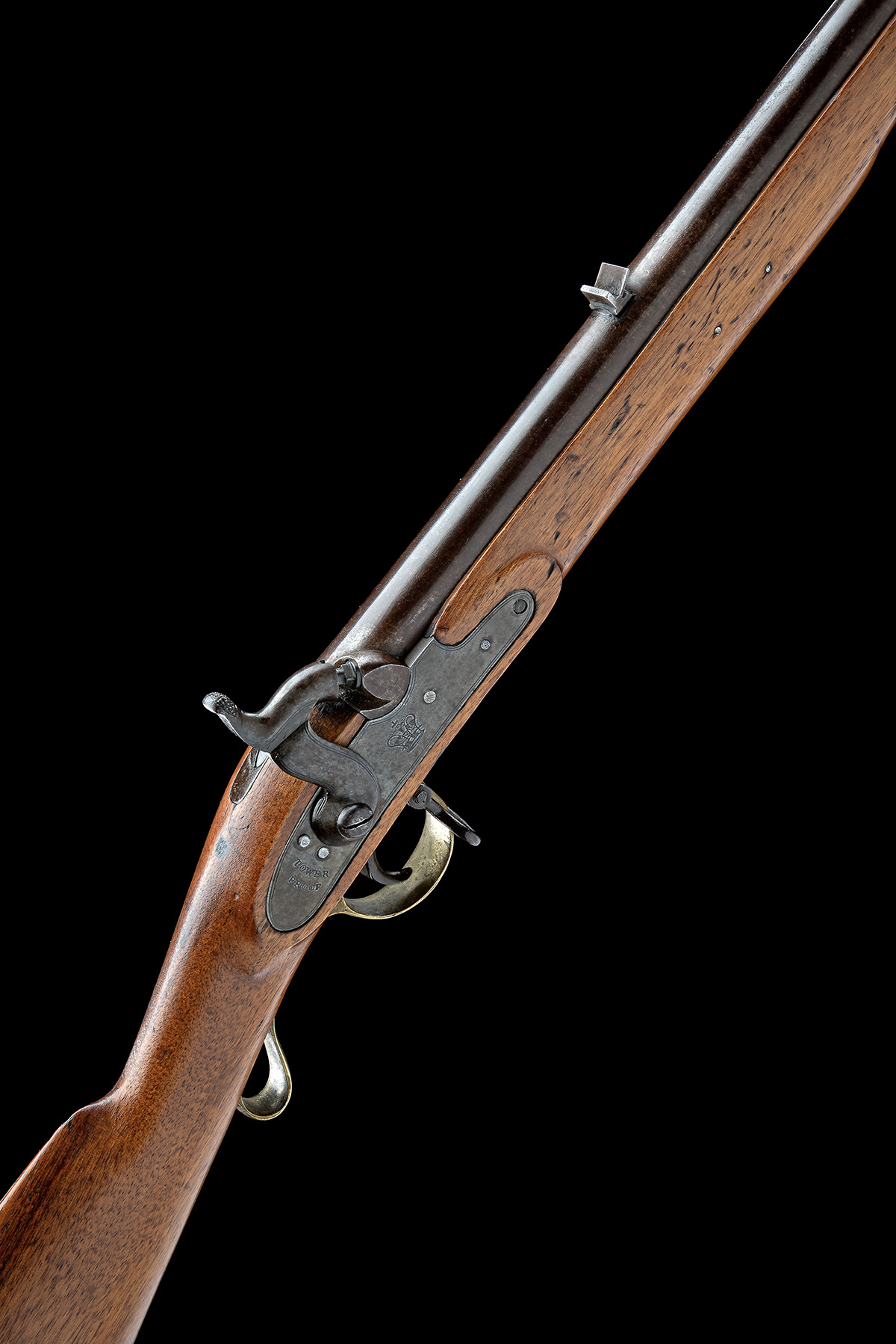 A GOOD .65 BRUNSWICK TYPE PERCUSSION RIFLE CIRCA 1845, serial no. 8, with 30in. barrel rifled for