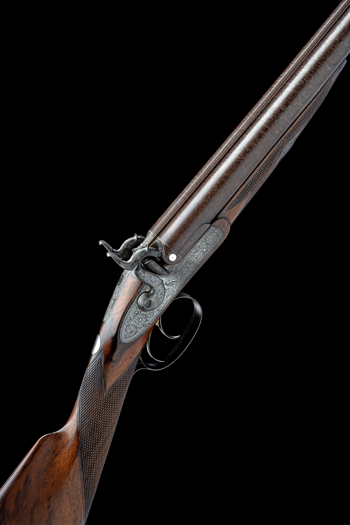 A GOOD 10-BORE PERCUSSION DOUBLE-BARRELLED SPORTING GUN SIGNED R. JACKSON, LONDON, serial no. 923,